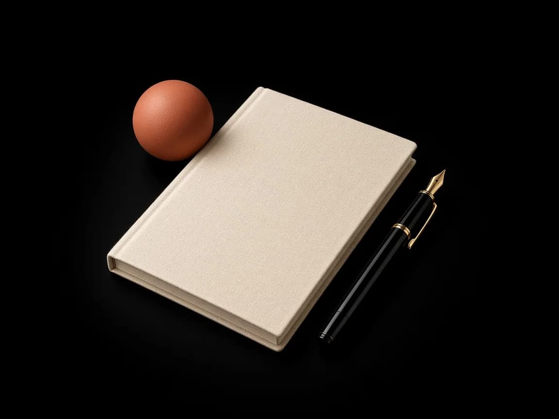 Clothbound notebook and fountain pen on black